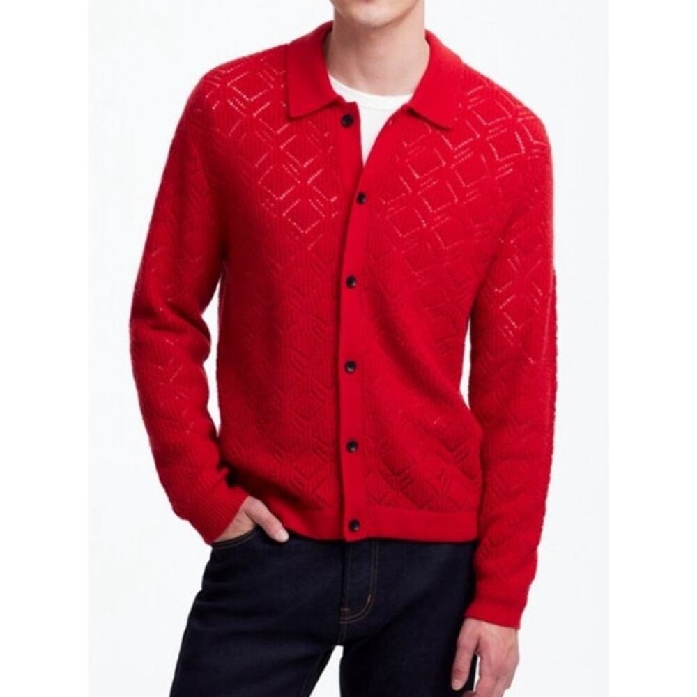 Madewell Red Diamond Stitch Soft Wool Cashmere Sweater Shirt US Mens S